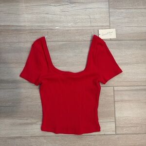 Universal Thread Red Scoop-Neck Ribbed Crop Top